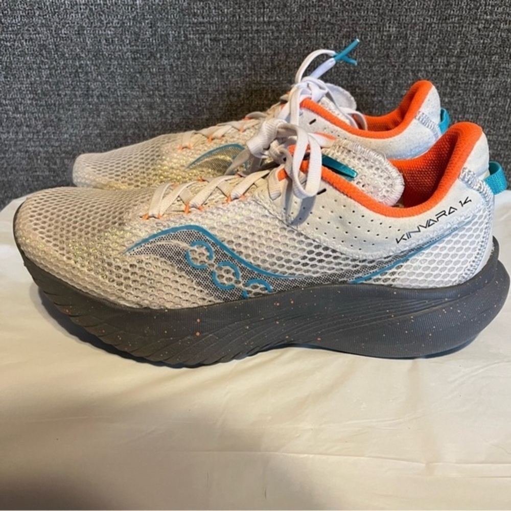 Saucony Kinvara 14 White with Blue and Orange Accents - Picture 2 of 6